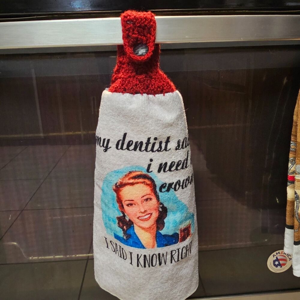 Crochet Topper Towel Handmade top attached to hand kitchen towel unique fun NEW